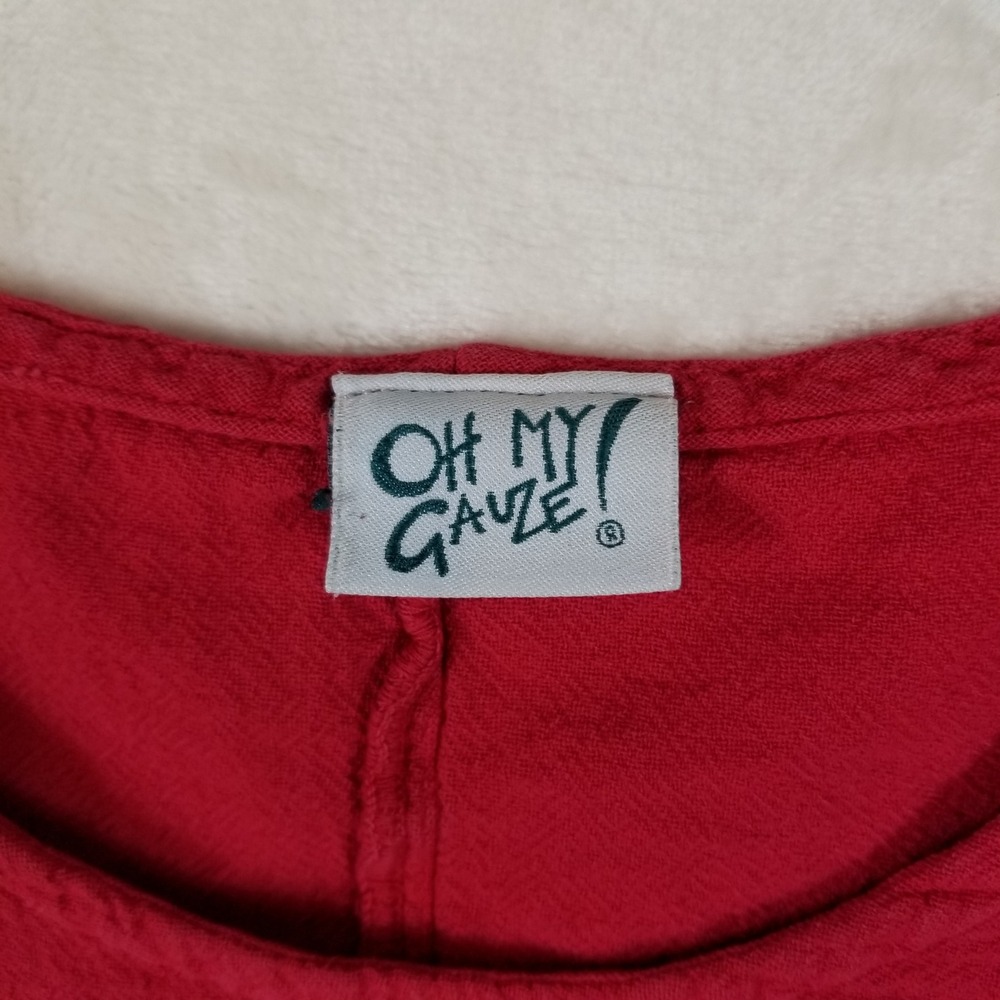 Oh My‎ Gauze Red Cold Shoulder Top Cotton Gauze Lagenlook Blouse Size 3 XL - Picture 3 of 7